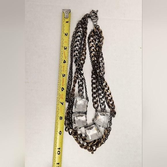 [J. CREW] Heavy Mixed Metals Muli Strand Statement Necklace Large Glass Stones - Picture 13 of 15